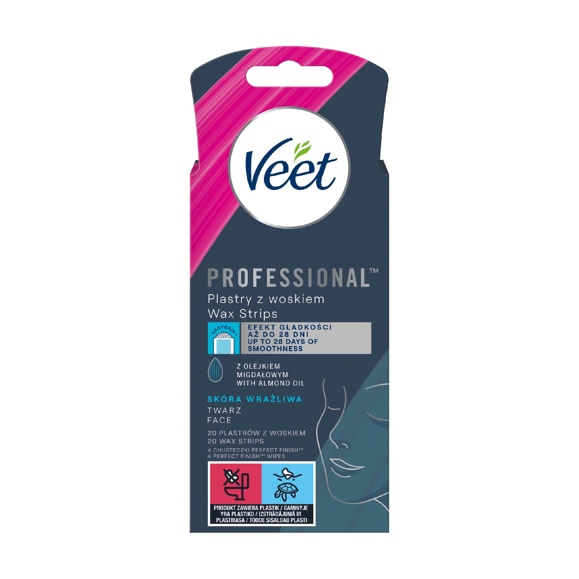 Воскові смужки для депіляції Veet Professional для чутливої шкіри обличчя, 20 шт