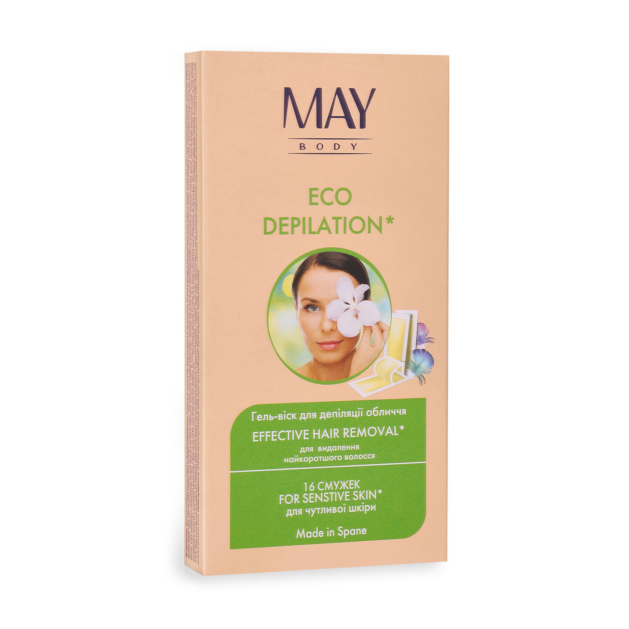 Восковi смужки для епiляцii обличчя MAY body, 16 шт