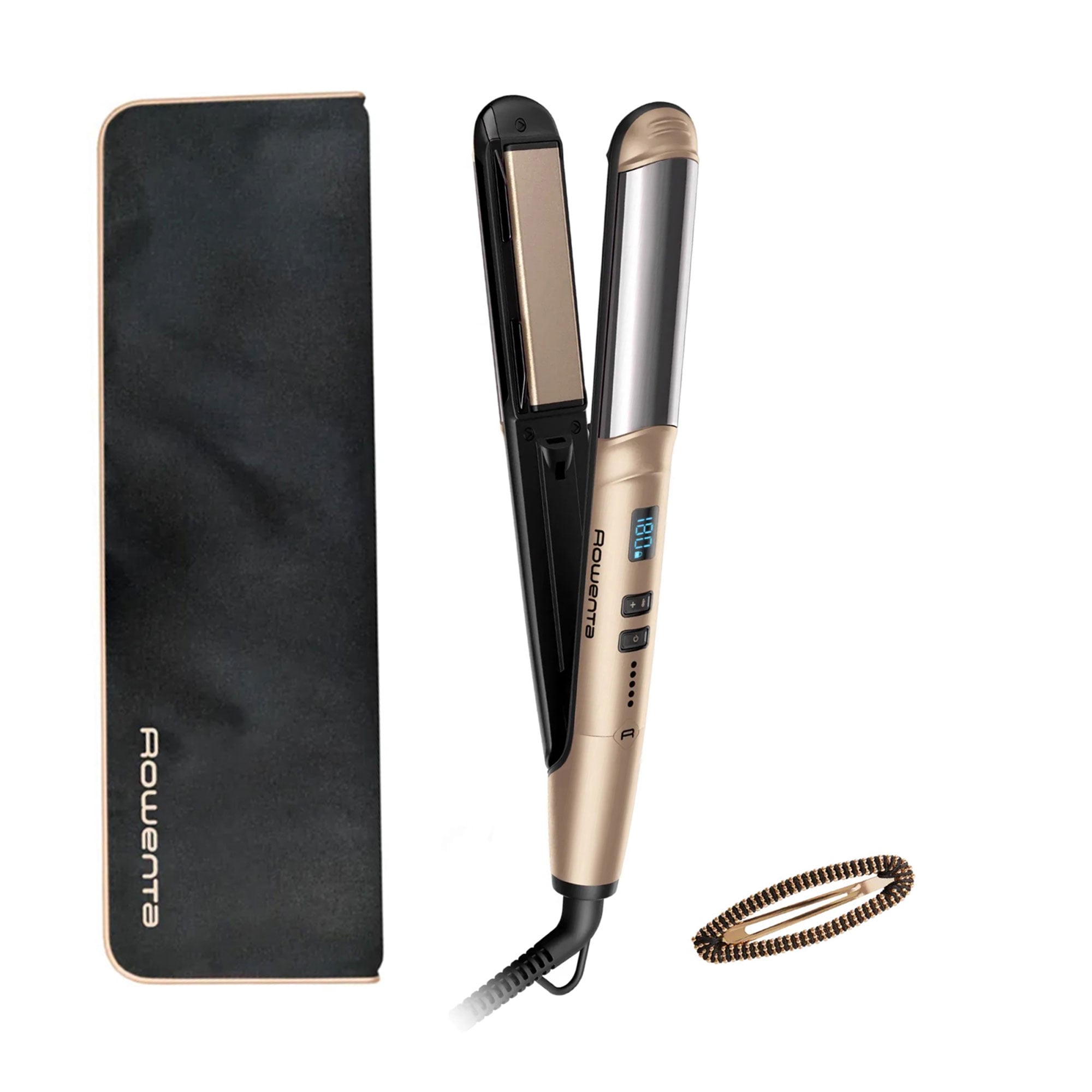 Вирівнювач для волосся Rowenta Glam &amp; Shine 2 в 1, з дисплеєм, золотий (SF4641F0)