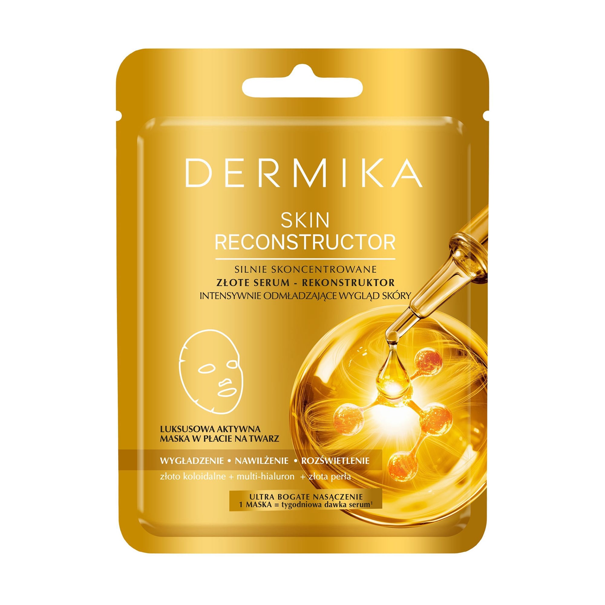 Висококонцентрована маска-сироватка-реконструктор для обличчя Dermika Skin Reconstructor із золотом, 1 шт