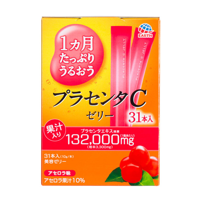Японська питна плацента у формі желе Earth Placenta C Jelly Acerola зі смаком ацероли, на 31 день, 310 г
