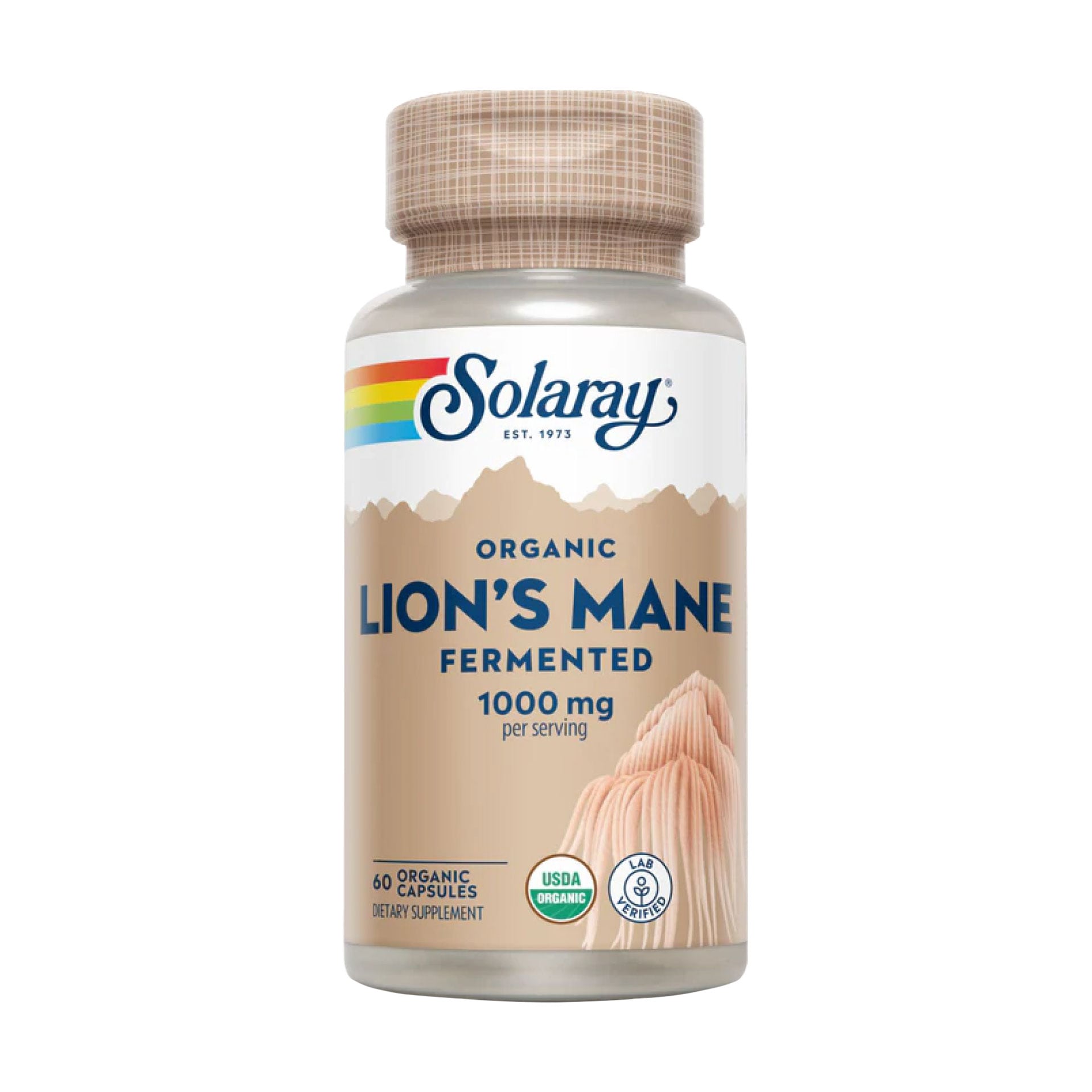 Їжовик гребінчастий Solaray Lion's Mane ферментований, 1000 мг, 60 органічних капсул