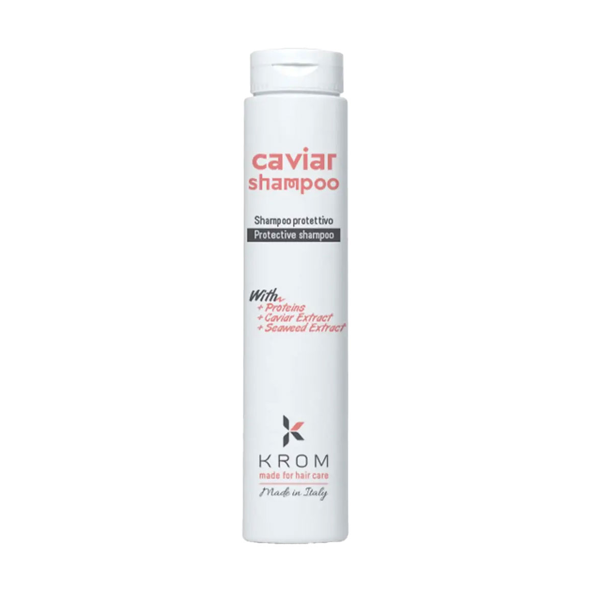 Захисний шампунь для волосся Krom Caviar Shampoo з протеїнами, екстрактом ікри, екстрактом морських водоростей, 250 мл