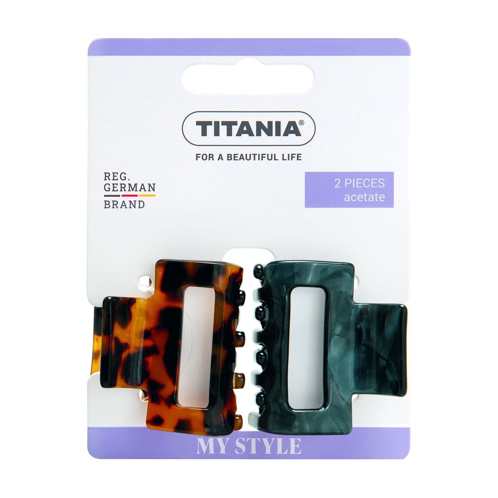 Заколка-краб для волосся Titania коричнева та чорна, 4 см, 2 шт (8269)