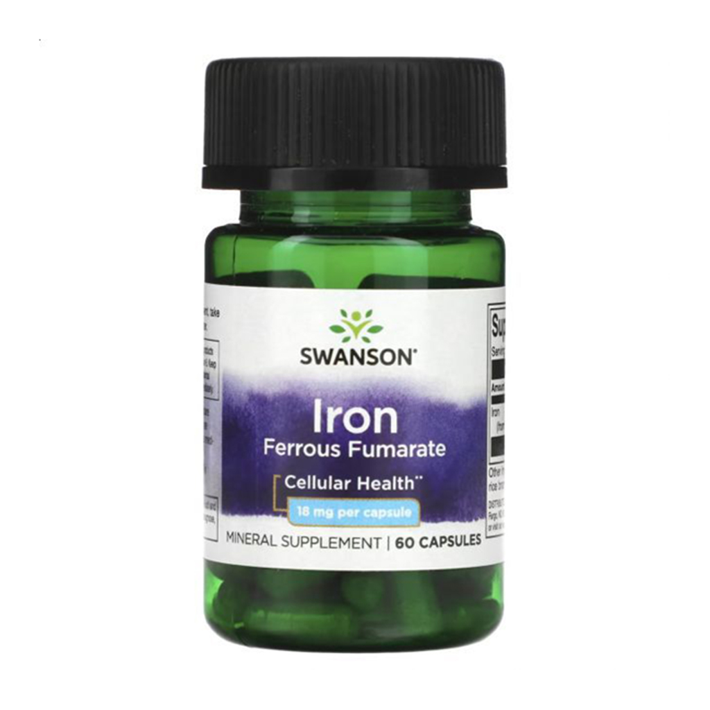 Залізо (фумарат заліза) Swanson Iron Ferrous Fumarate 18 мг, 60 капсул