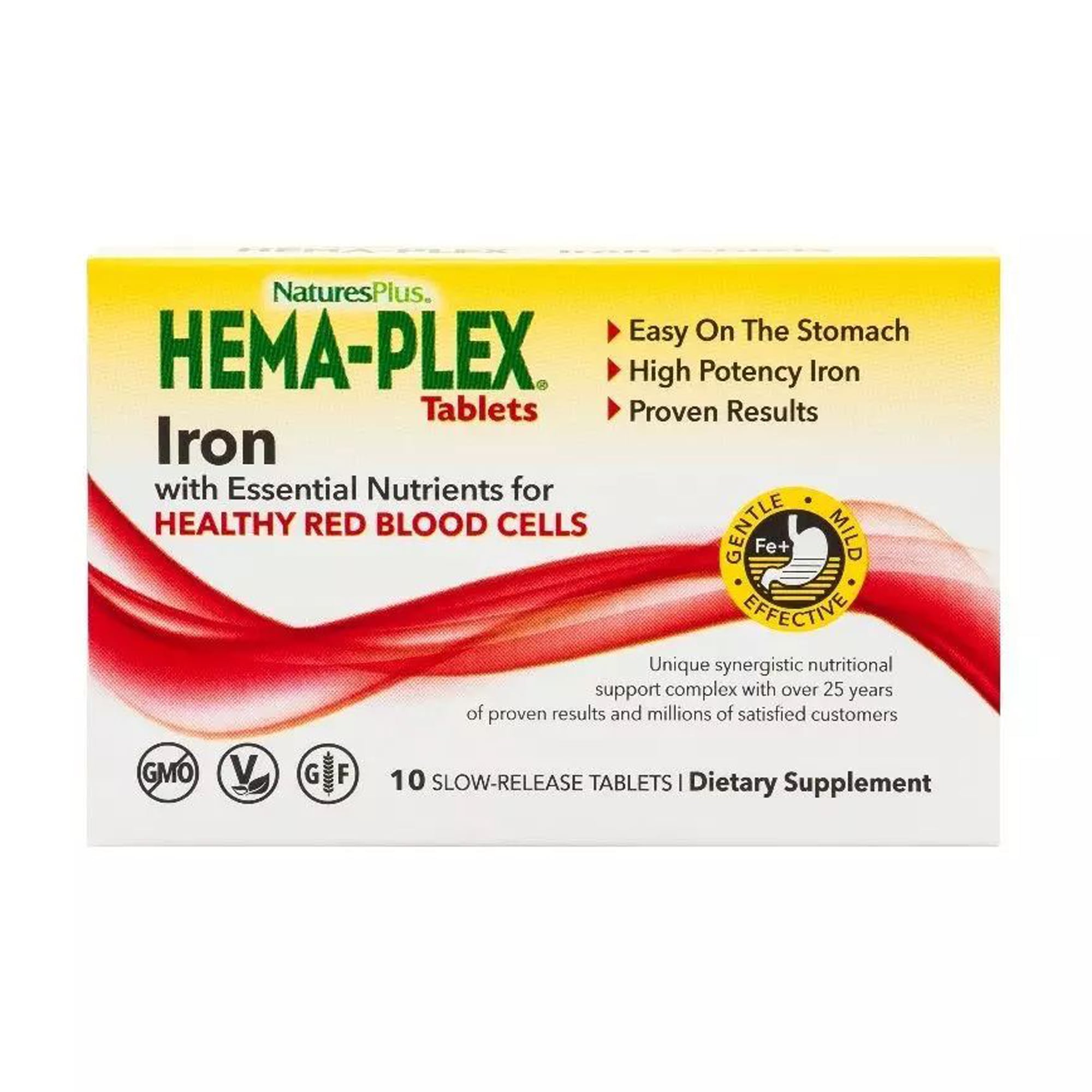 Залізо та поживні речовини для здоров'я еритроцитів NaturesPlus Hema-Plex Iron with Essential Nutrients, 10 таблеток