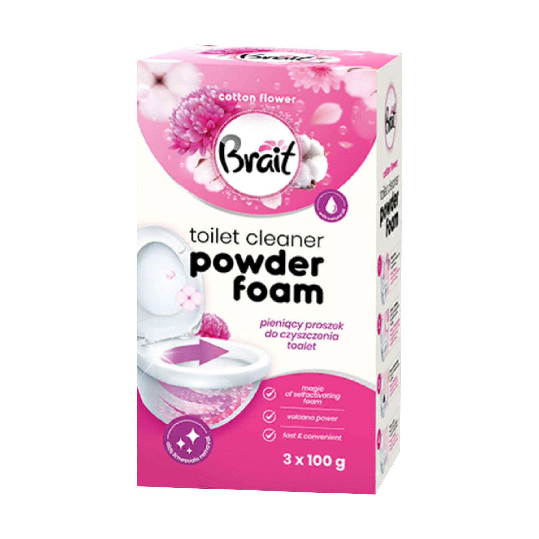 Засіб для чищення унітазу Brait Toilet Cleaner Powder Foam Cotton Flower, 3*100 г