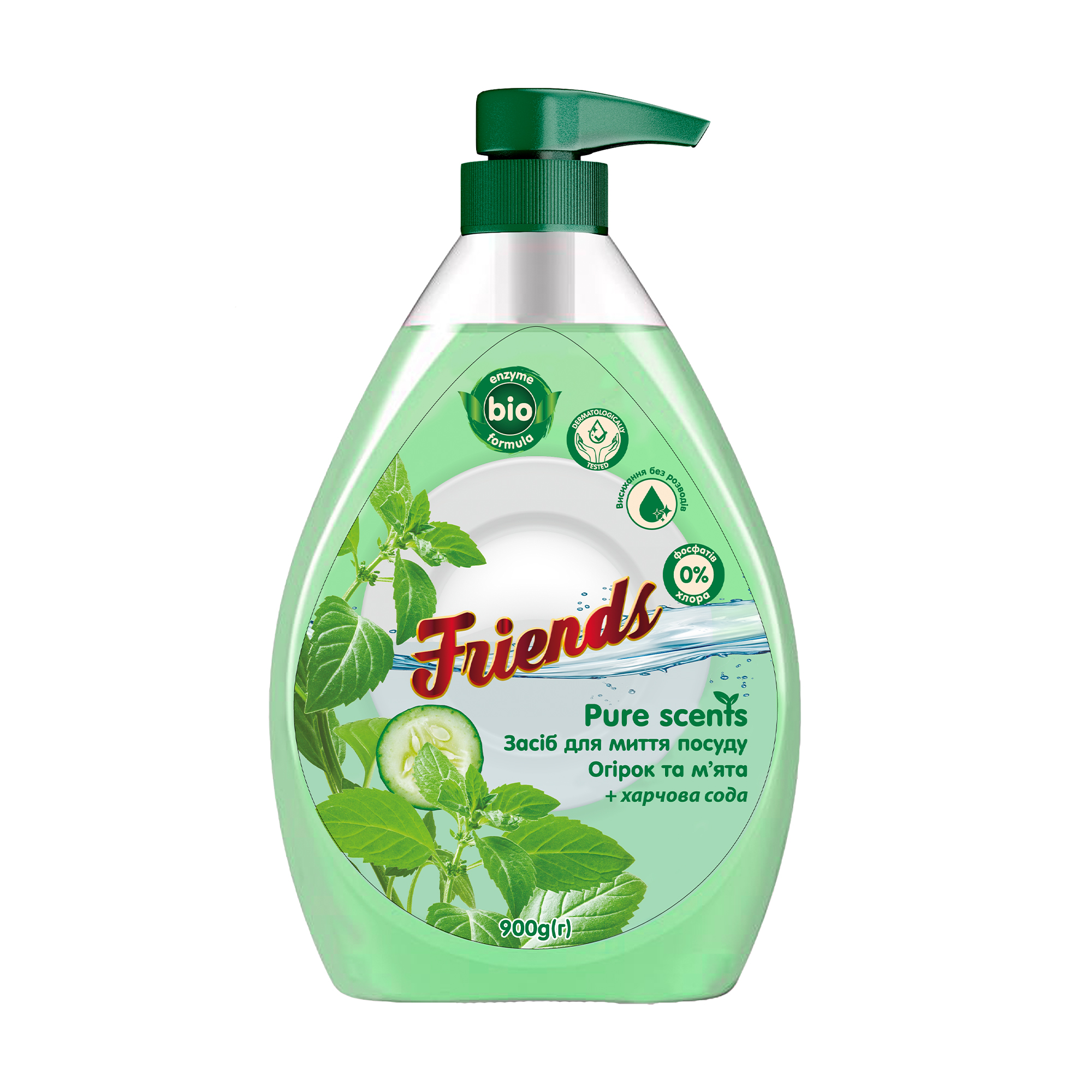 Засіб для миття посуду Friends Pure Scents Огірок та м'ята, 900 г