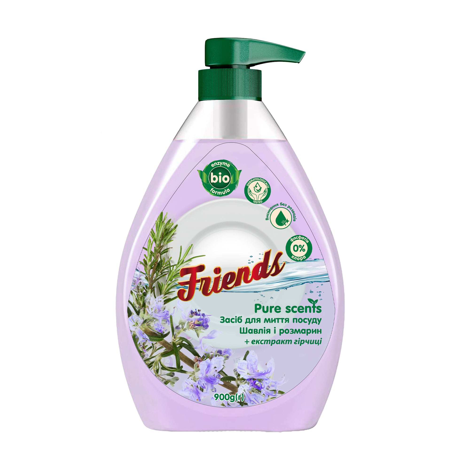 Засіб для миття посуду Friends Pure Scents Шавлія та розмарин, 900 г
