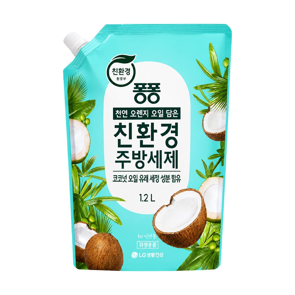 Засіб для миття посуду LG Household &amp; Health Pongpong Eco-Friendly Kitchen Detergent, Coconut Oil, 1.2 л (дойпак)