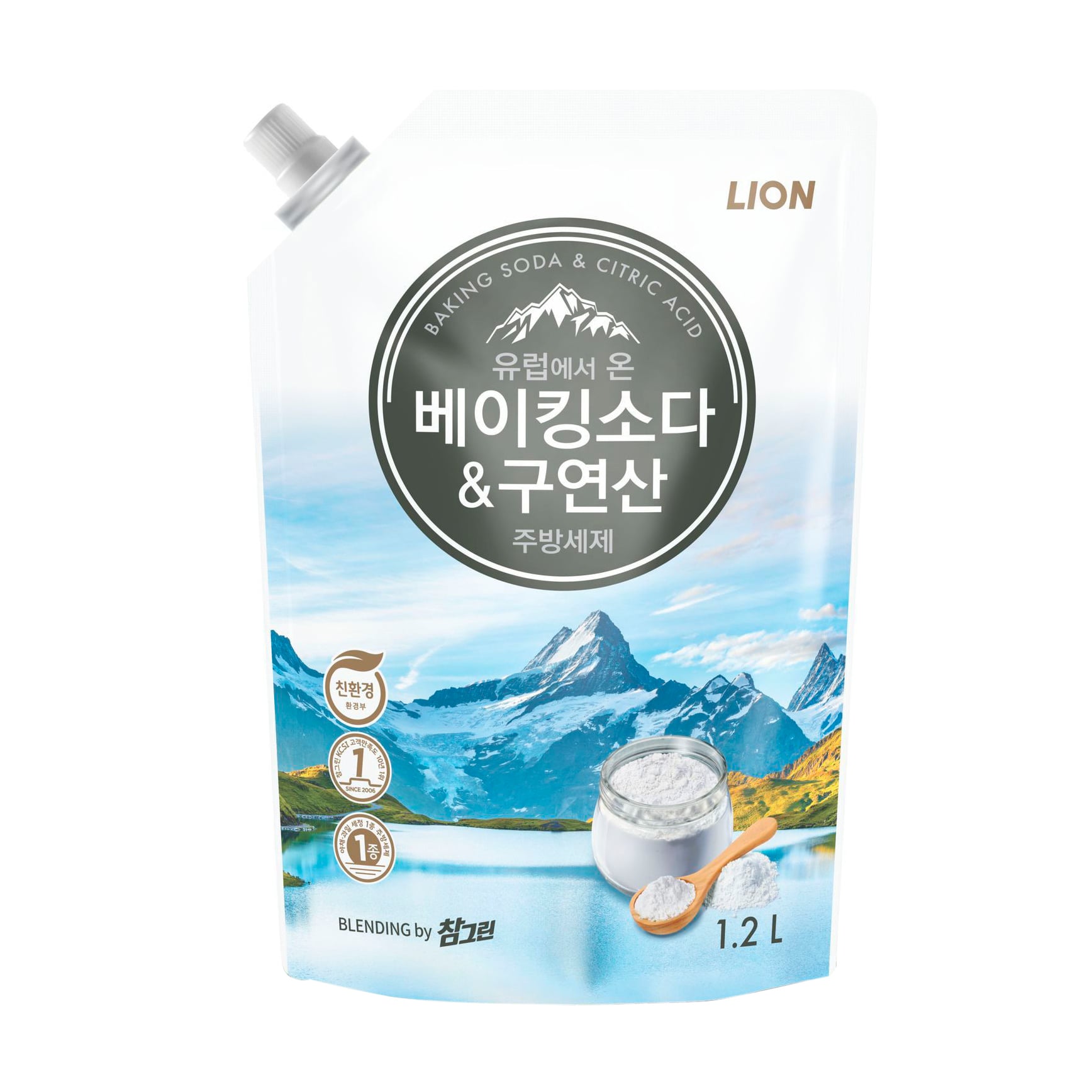 Засіб для миття посуду, овочів та фруктів Lion Chamgreen Baking Soda &amp; Citric Acid, 1.2 л (дойпак)