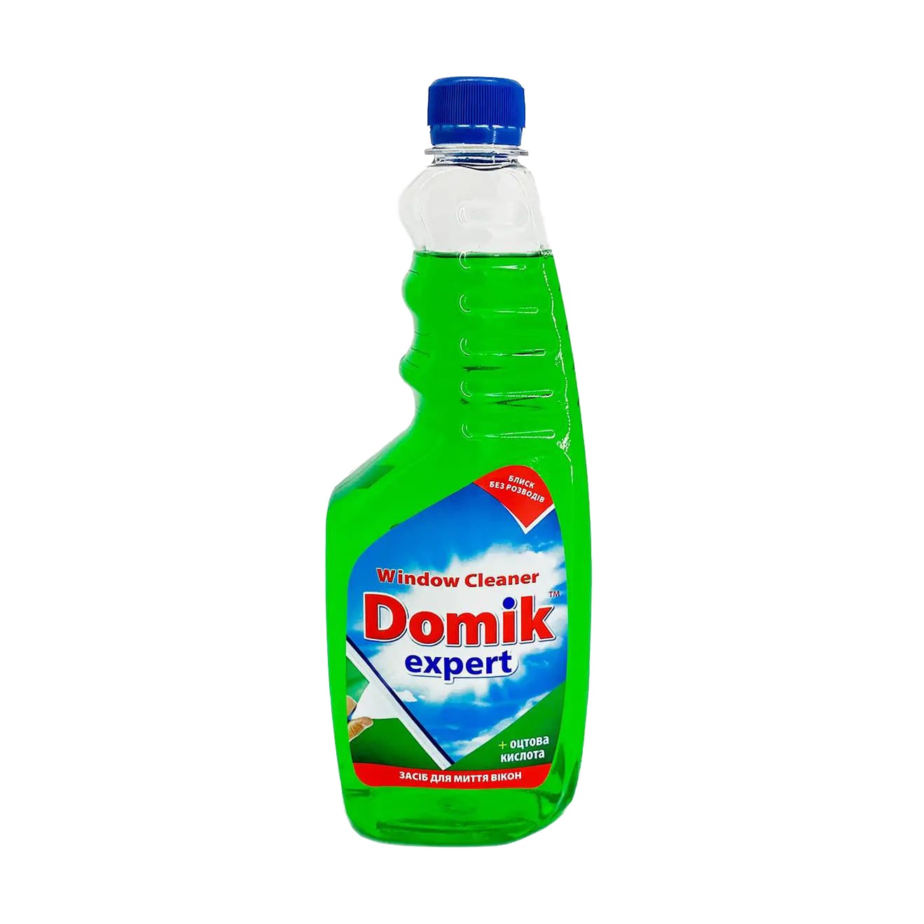 Засіб для миття вікон Domik Expert Window Cleaner з оцтовою кислотою, 750 мл (запаска)