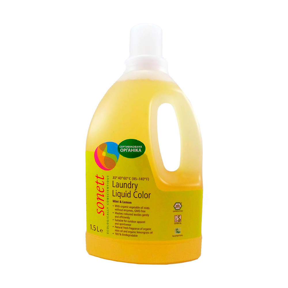 Засіб для прання Sonett Color Mint &amp; Lemon для кольорових тканин, 21 цикл прання, 1.5 л