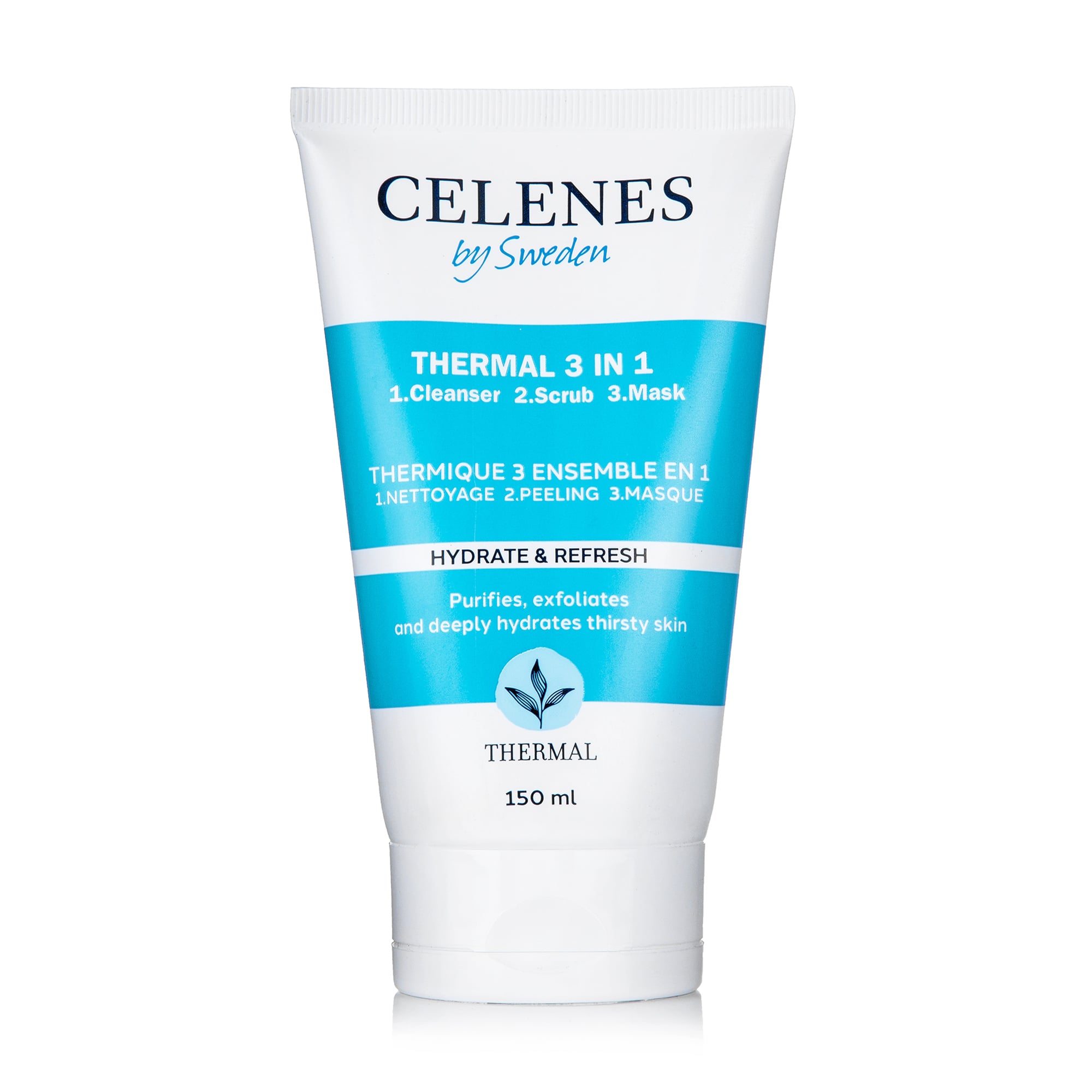 Засіб для вмивання, скраб, маска для обличчя Celenes Thermal 3-в-1 Cleanse-Scrub-Mask для всіх типів шкіри, 150 мл