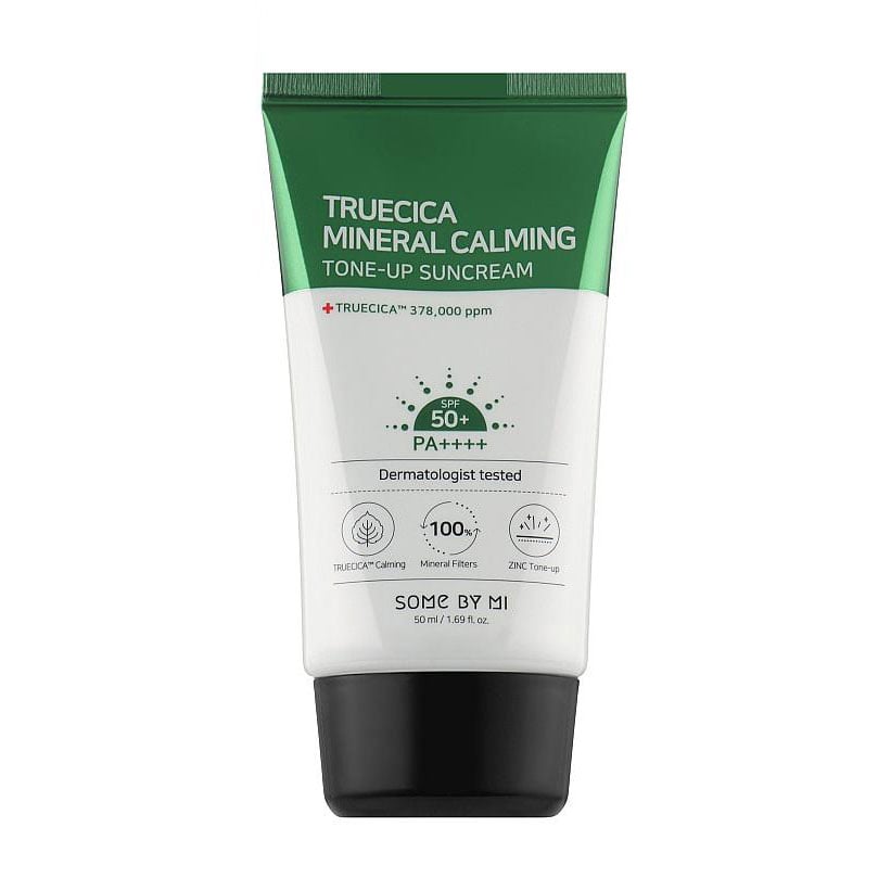 Заспокійливий сонцезахисний крем Some By Mi Truecica Mineral 100 Calming Tone-Up Suncream SPF 50+ PA++++, для проблемної, чутливої шкіри, 50 мл