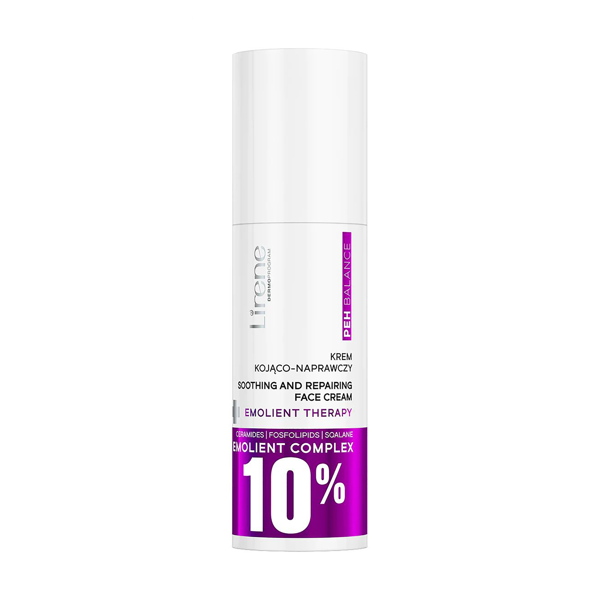 Заспокійливий та відновлювальний крем для обличчя Lirene PEH Balance 10% Emolient Complex Soothing &amp; Reparing Cream з емолентами, 40 мл