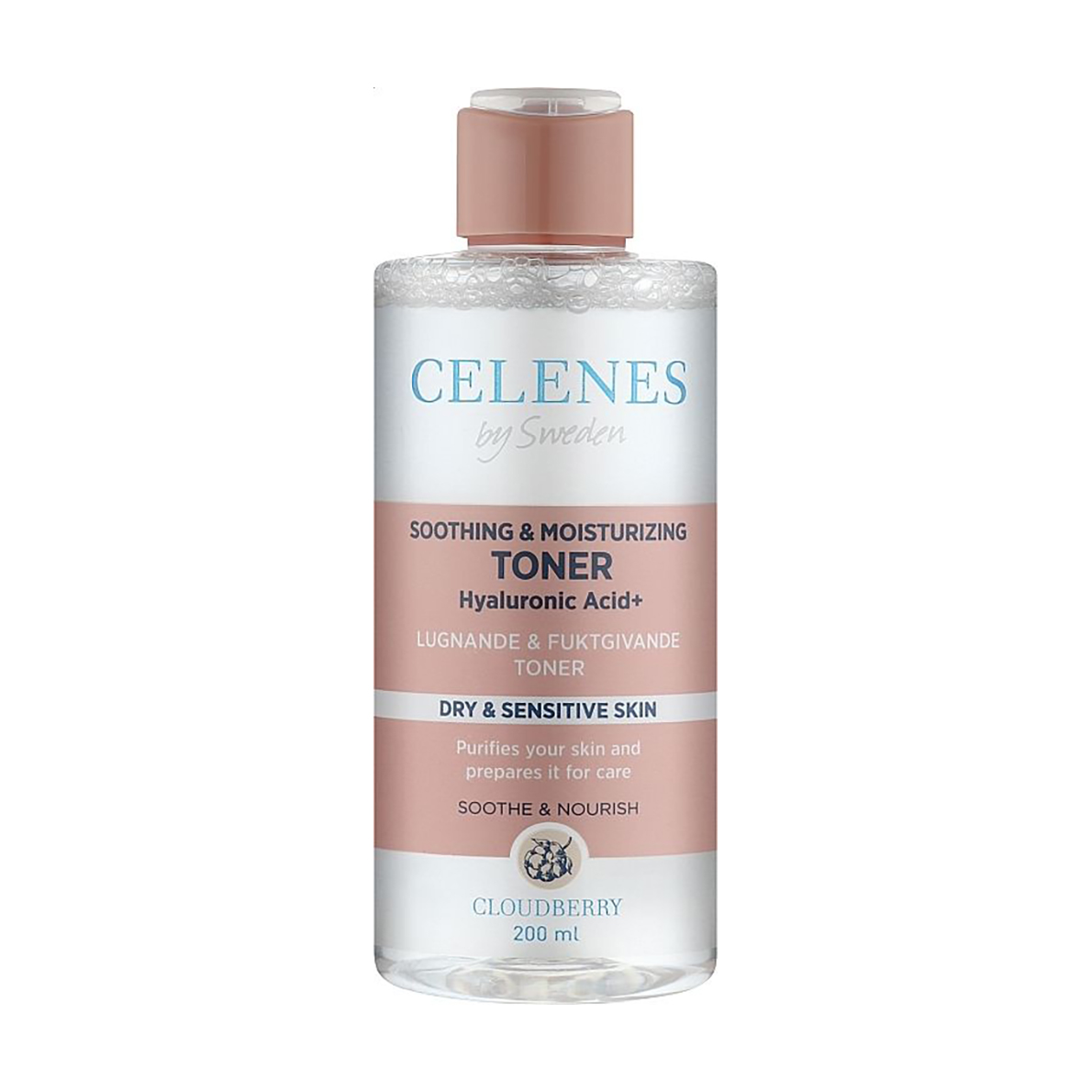 Заспокійливий та зволожувальний тонік Celenes Soothing &amp; Moisturizing Toner для сухої та чутливої шкіри обличчя, з морошкою, 200 мл