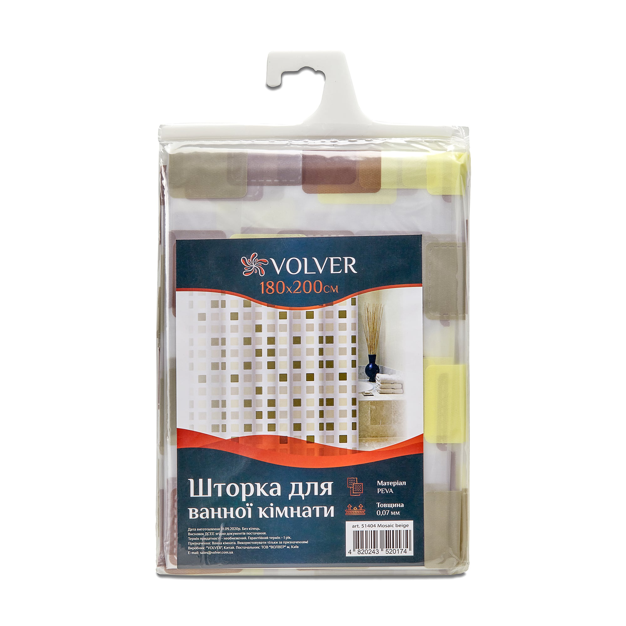 Завіса для ванної кімнати Volver Mosaic Beige, 180*200 см (51404)