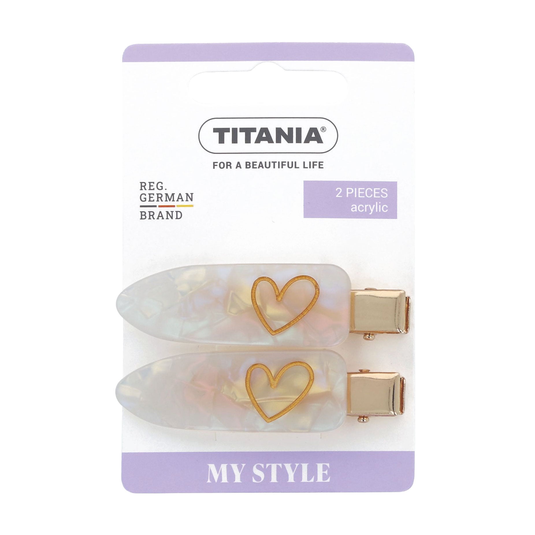 Зажим для волосся Titania біло-перламутрові, 6.5 см, 2 шт (8374)