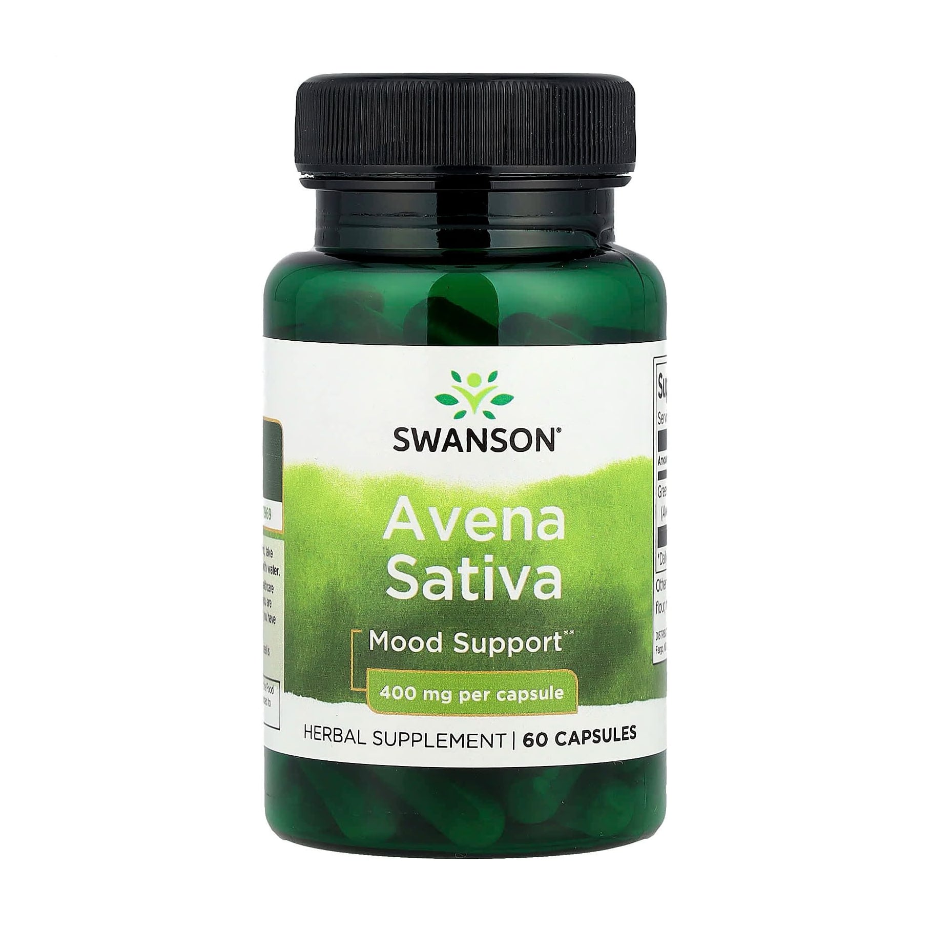Зелена вівсяна трава Swanson Avena Sativa 400 мг, 60 капсул