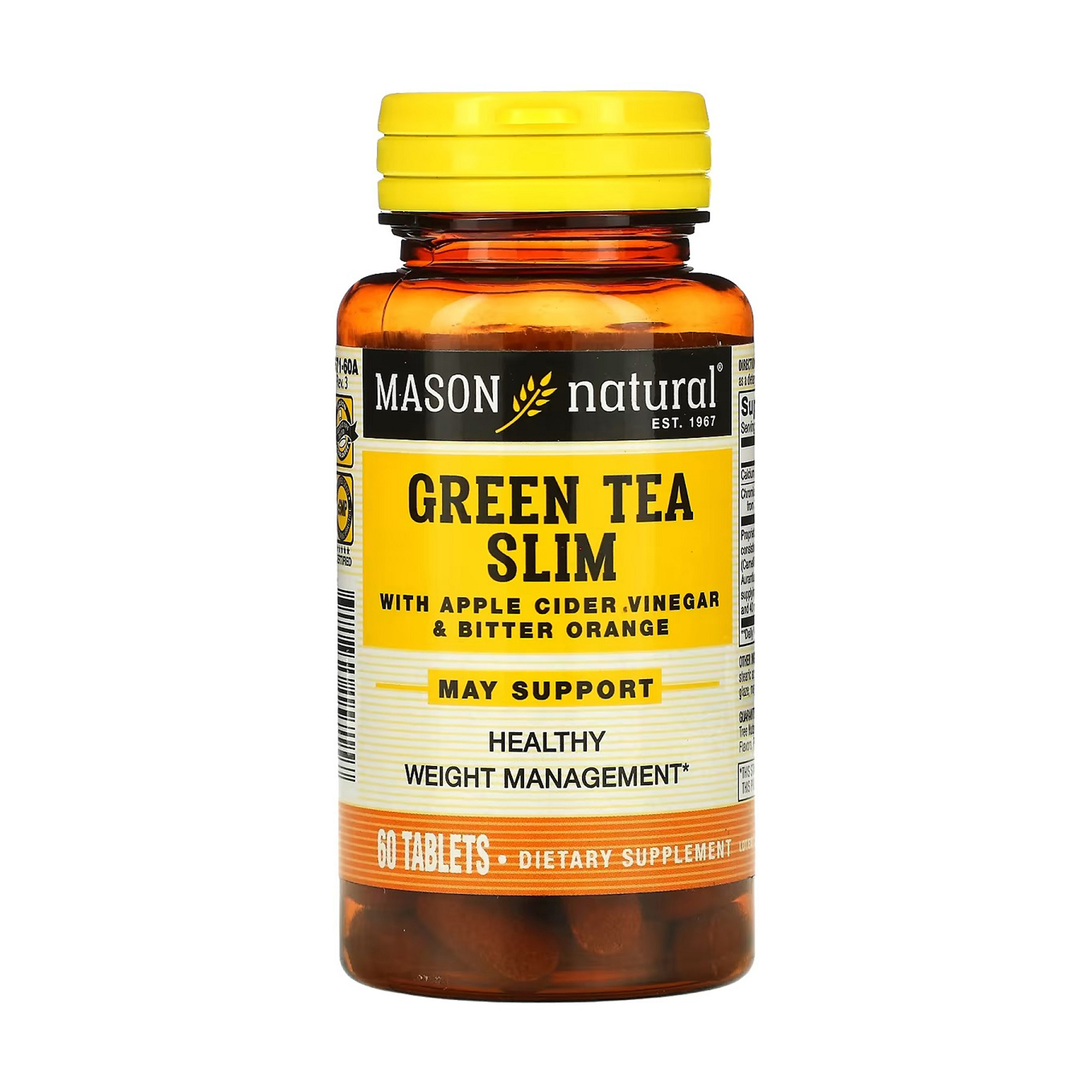 Зелений чай для схуднення Mason Natural Green Tea Slim With Apple Cider Vinegar &amp; Bitter Orange з яблучним оцтом та апельсином, 60 таблеток