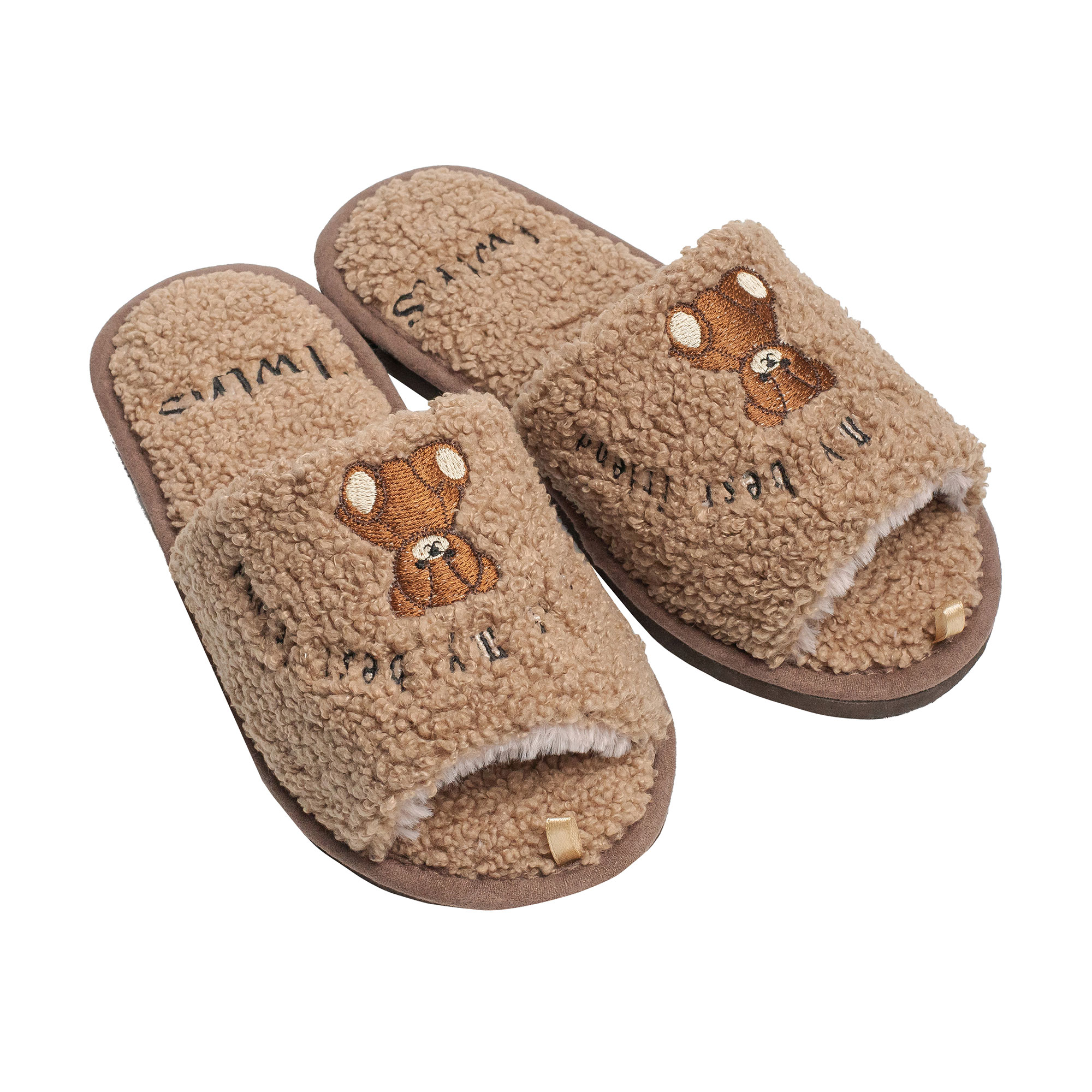 Жіночі домашні капці Twins HS-LUX Bear відкриті, з вишивкою, коричневі, розмір 38-39 (25 см)