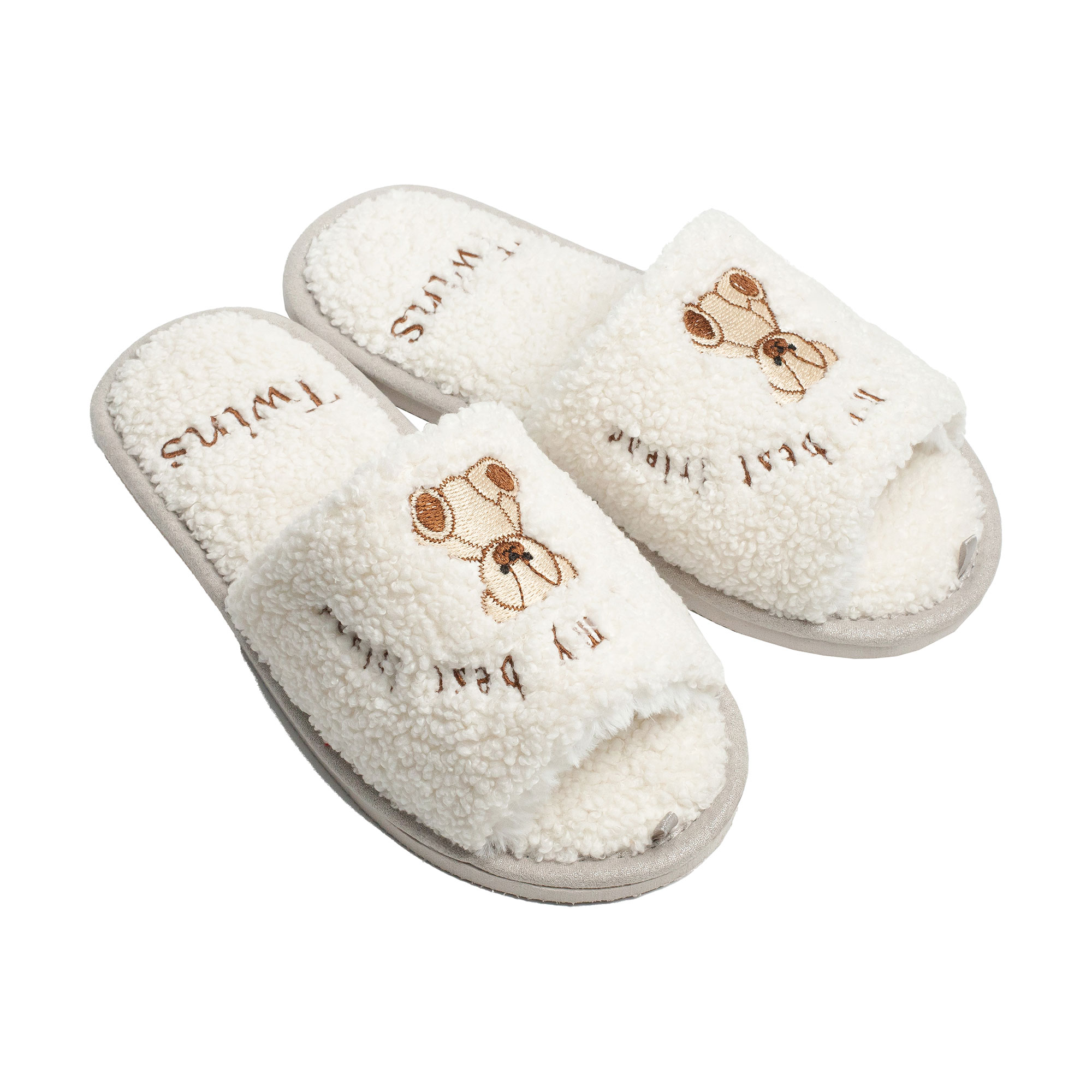 Жіночі домашні капці Twins HS-LUX Bear відкриті, з вишивкою, кремові, розмір 36-37 (24 см)