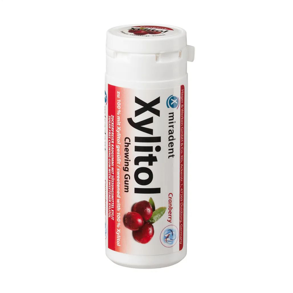 Жувальна гумка Miradent Xylitol Chewing Gum Cranberry Журавлина, з ксилітолом, 30 шт