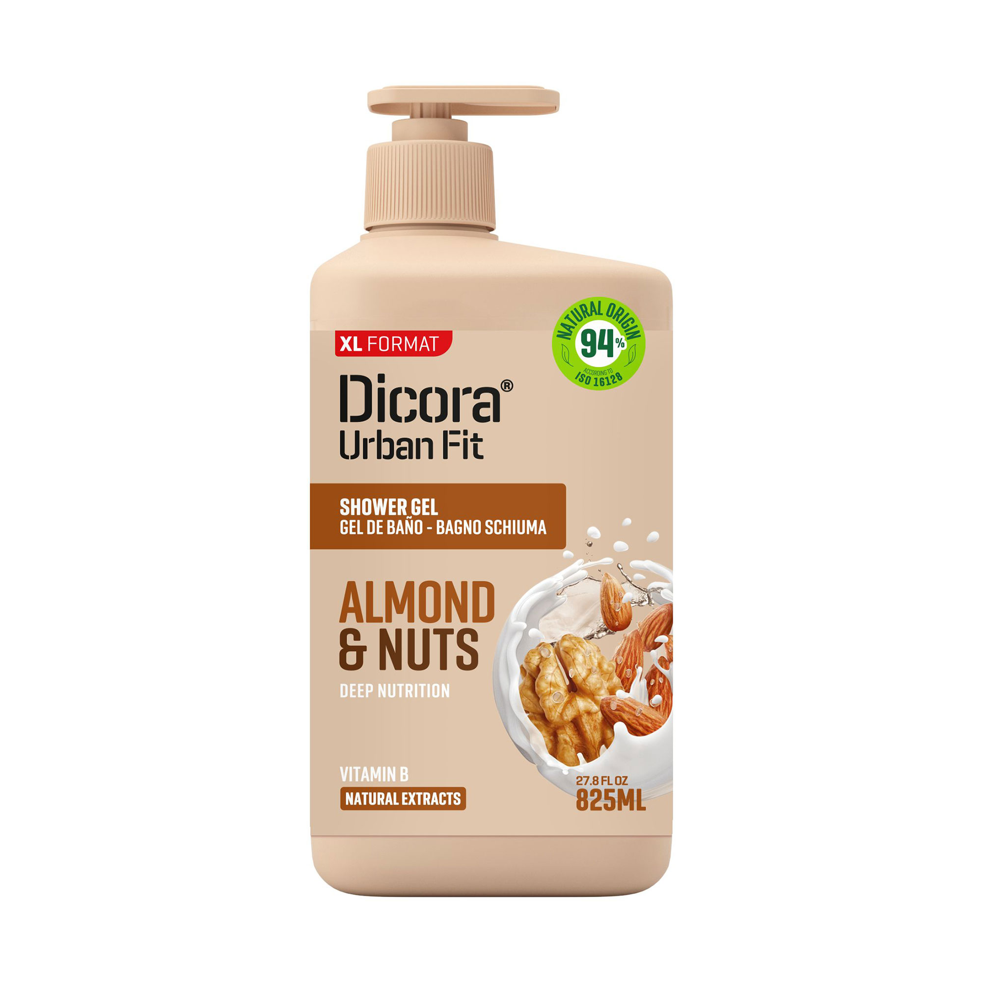 Живильний гель для душу Dicora Urban Fit Мигдаль та горіхи, з вітаміном В, 825 мл