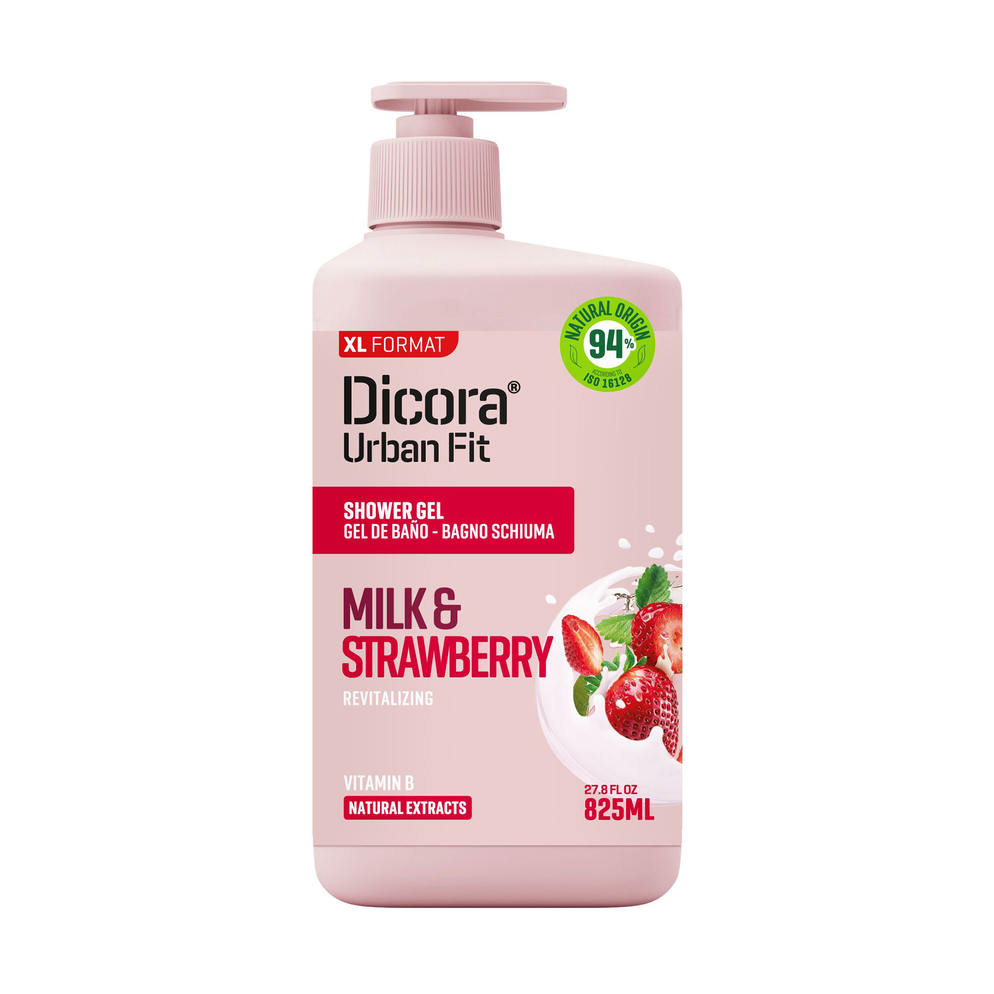Живильний гель для душу Dicora Urban Fit Nourishing Shower Gel Молоко та полуниця, з вітаміном В, 825 мл