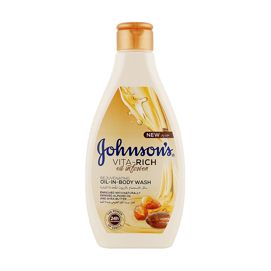 Живильний гель для душу JOHNSON’S Vita Rich Rejuvenating Oil-In-Body Wash з оліями мигдалю та ши, 400 мл