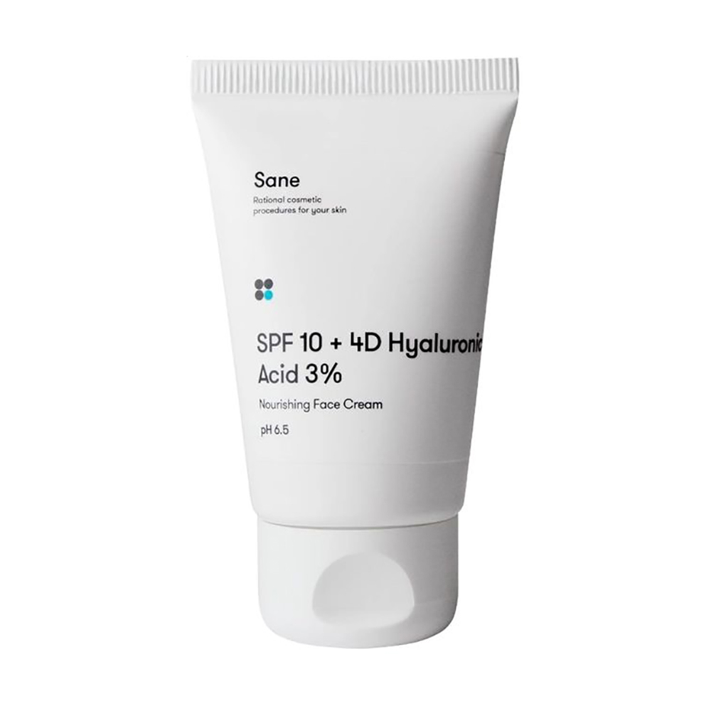 Живильний крем для обличчя Sane SPF10 + 4D Hyaluronic Acid 3% Nourishing Face Cream pH 6.5 з гіалуроновою кислотою, 40 мл
