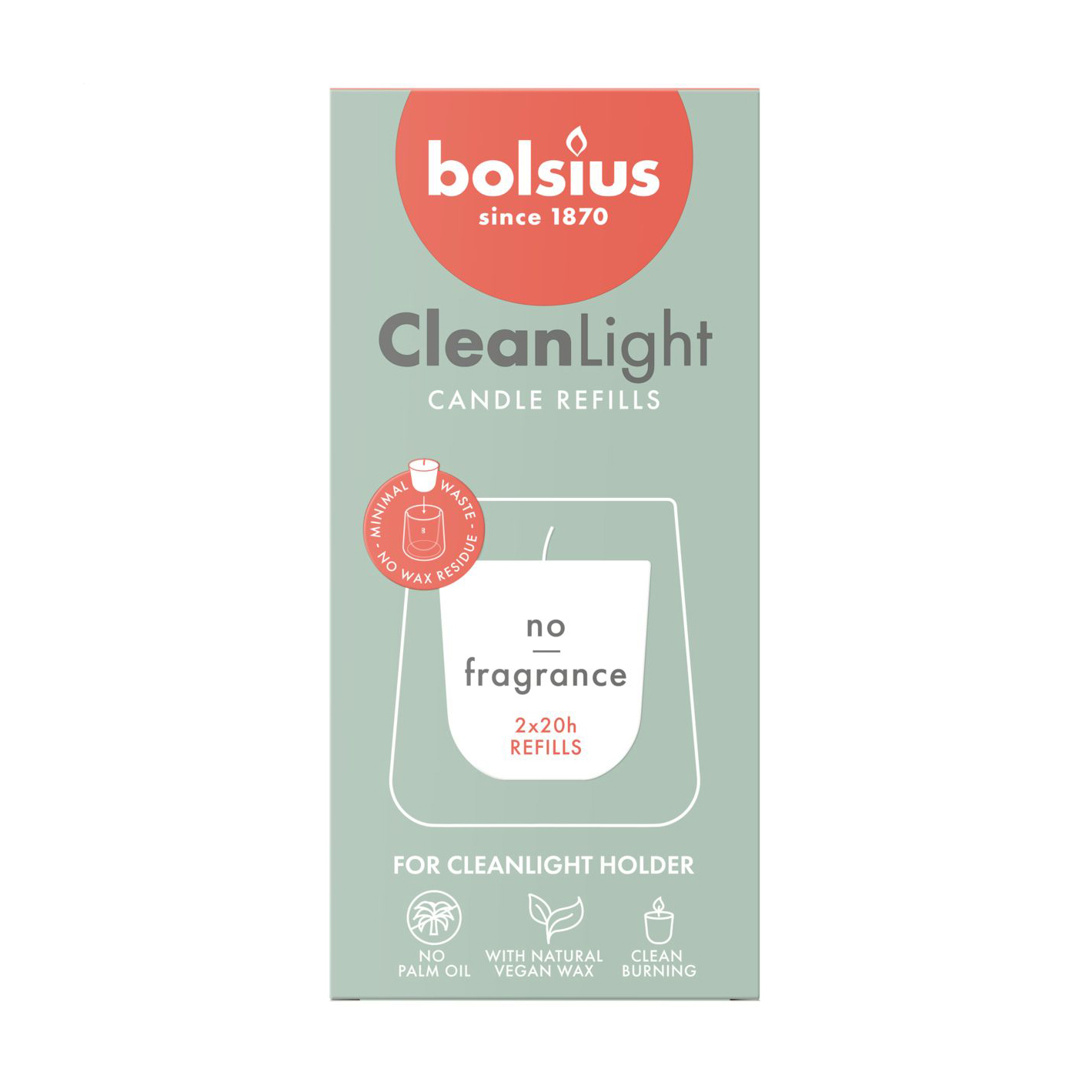 Змінна ароматична свічка Bolsius CleanLight Refill No Fragrance, 2 шт