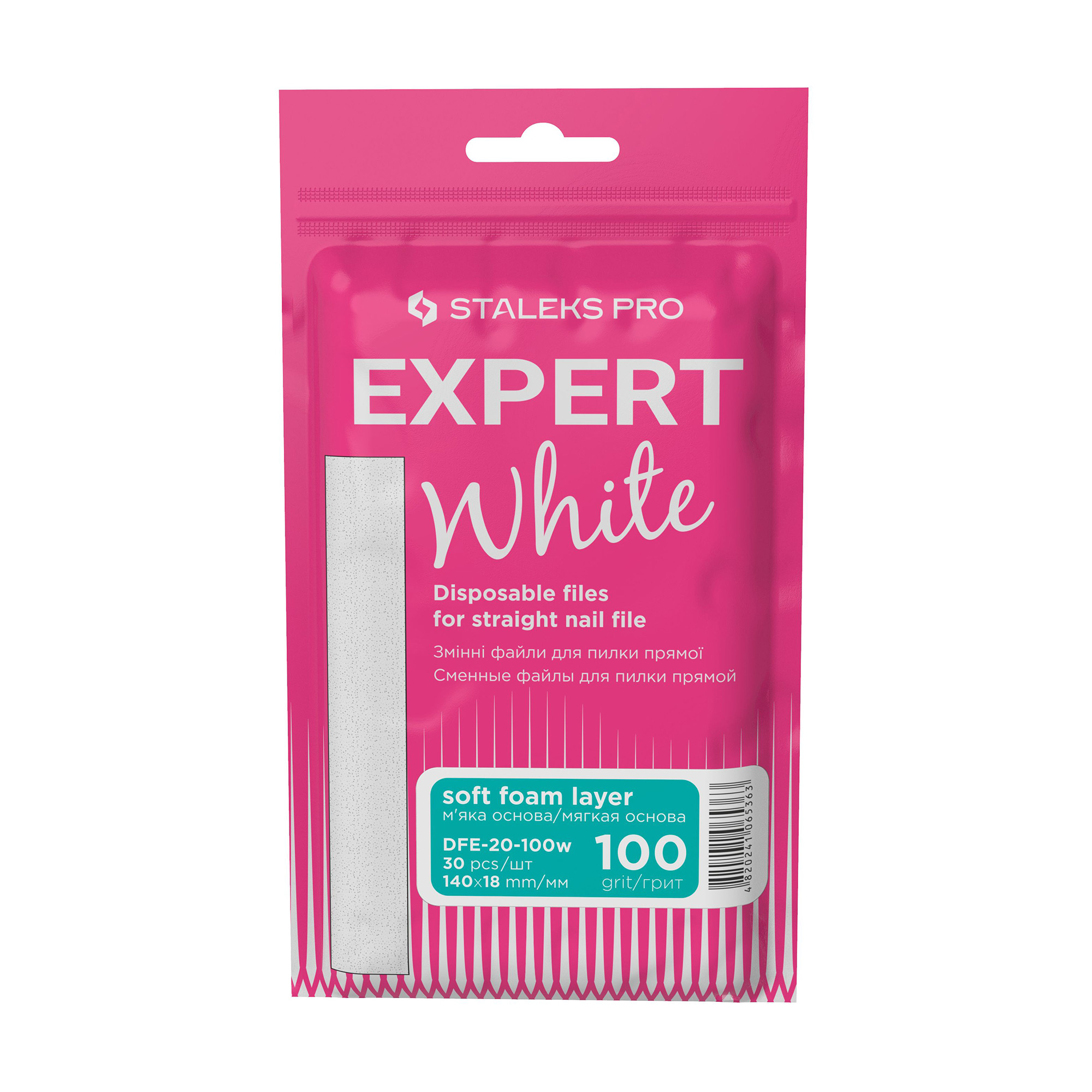 Змінні файли для пилки прямої на м'якій основі Staleks PRO Expert 20, білі, 100 грит, 30 шт