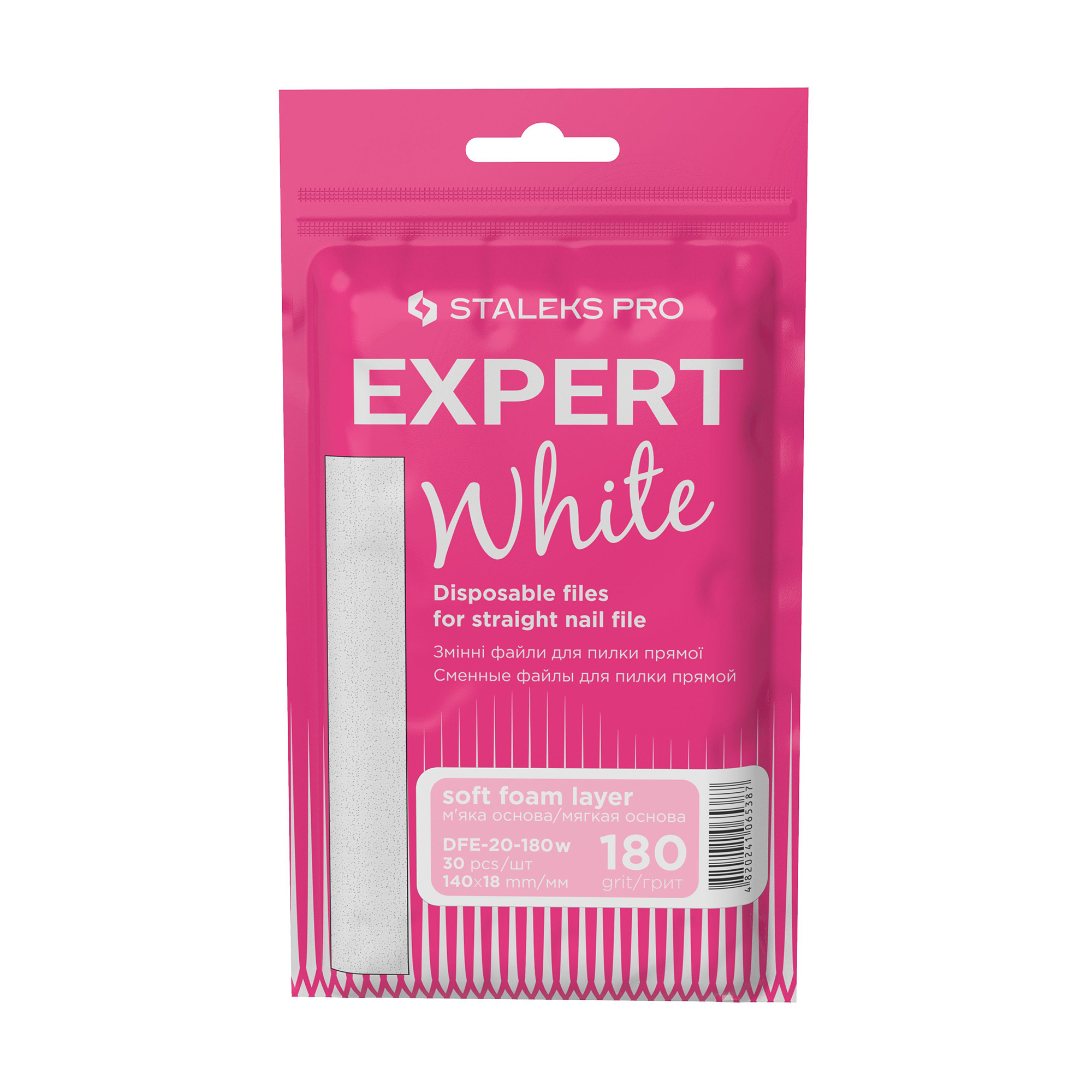Змінні файли для пилки прямої на м'якій основі Staleks PRO Expert 20, білі, 180 грит, 30 шт