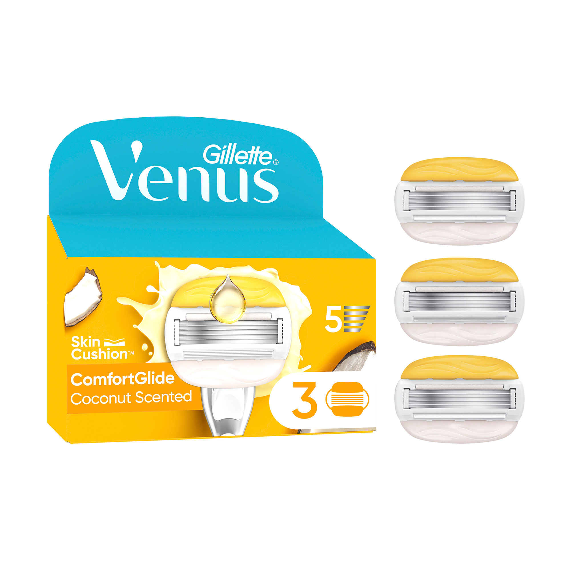 Змінні картриджі для гоління жіночі (леза) Gillette Venus ComfortGlide Olay з кокосом, 3 шт