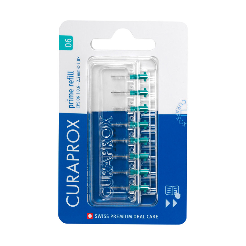 Змінні міжзубні йоржики Curaprox Prime Refill CPS 06, 0.6 - 2.2 мм, без тримача, бірюзові, 8 шт