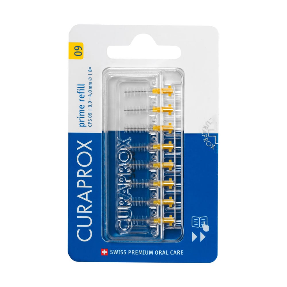 Змінні міжзубні йоржики Curaprox Prime Refill CPS 09, 0.9 - 4.0 мм, без тримача, жовті, 8 шт