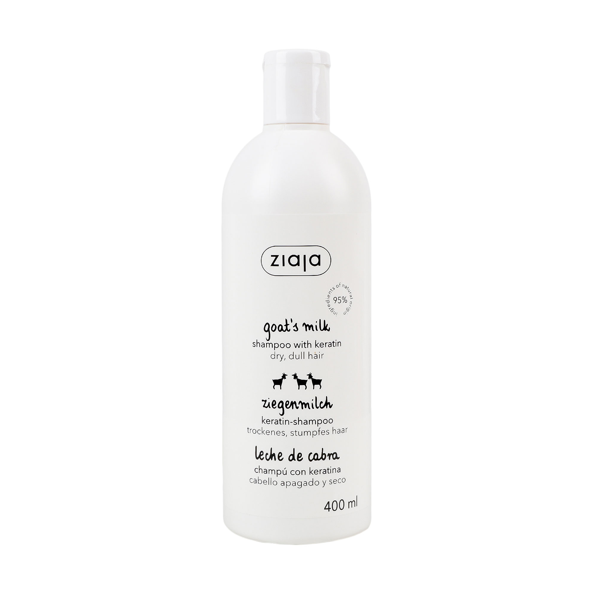Зміцнювальний шампунь Ziaja Goats Milk Strengthening Shampoo With Keratin Козине молоко, для сухого та тьмяного волосся, з кератином, 400 мл