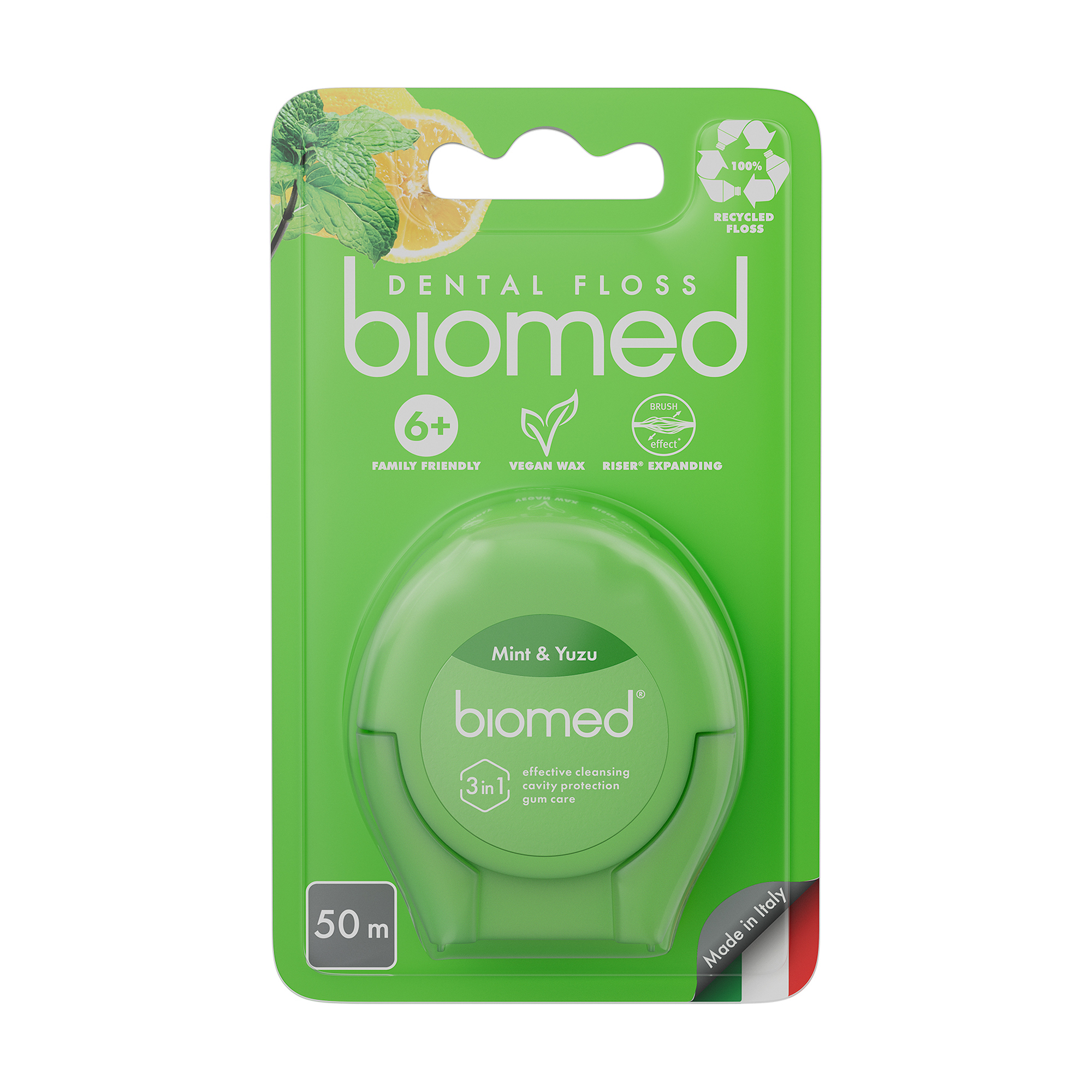 Зубна нитка Biomed комплексна об'ємна, з ароматом м'яти і юдзу, 50 м