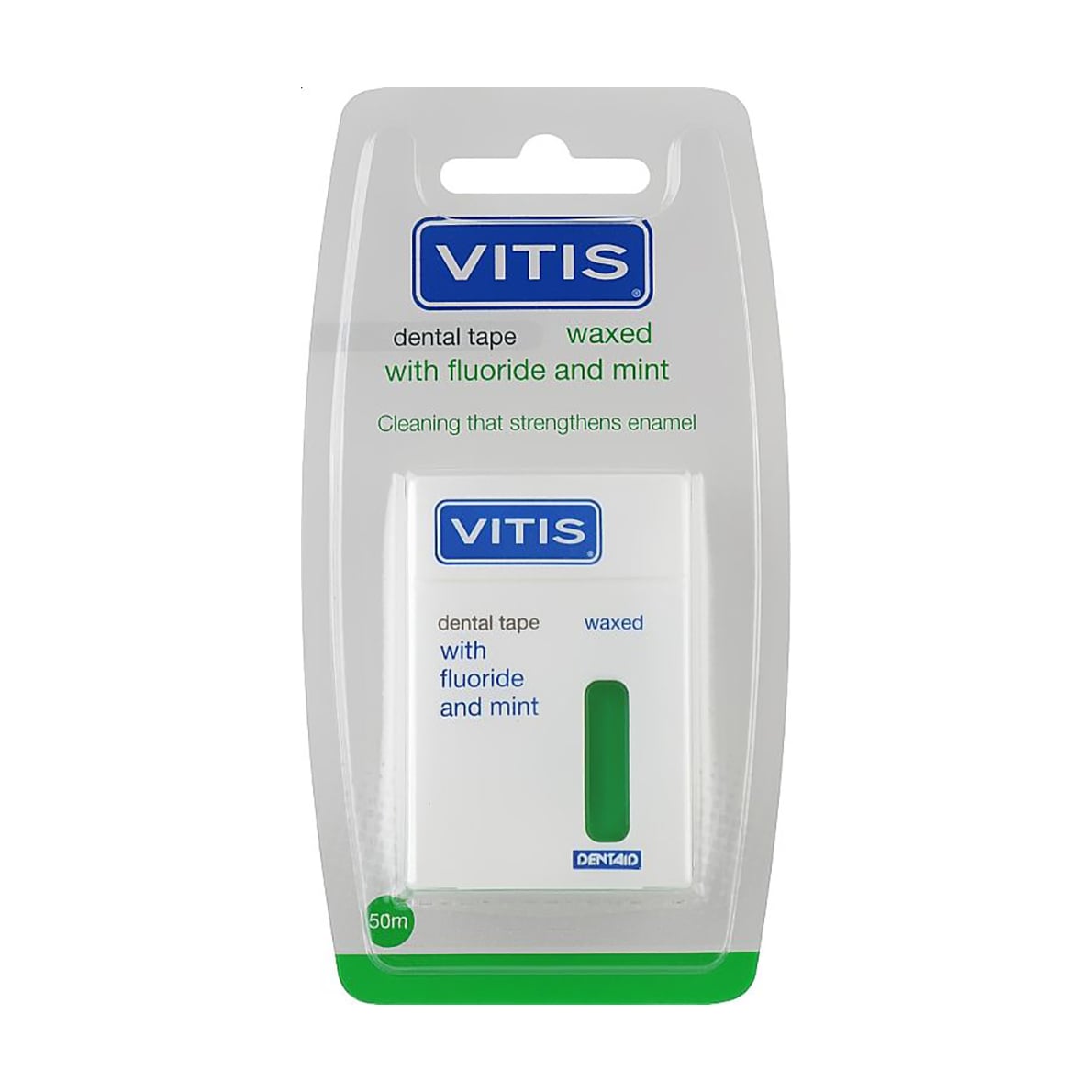 Зубна нитка Dentaid Vitis Waxed Dental Tape зелена, 50 м