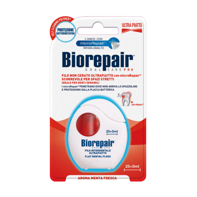 Зубна нитка плоска Biorepair Oral Care Pro Позбавлення чутливості з гідроксіапатитом та цинком РСА, 30 м
