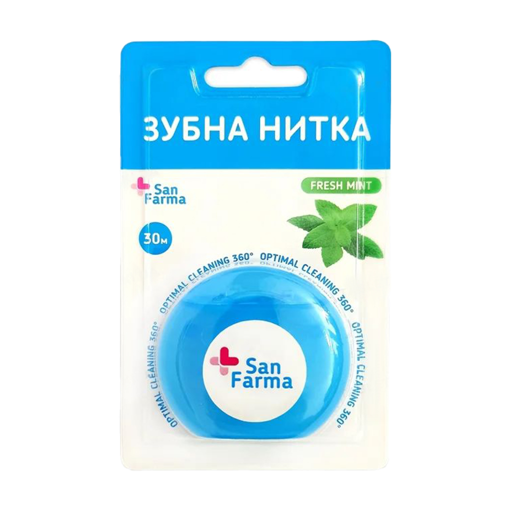 Зубна нитка San Farma Свіжість м'яти, 30 м