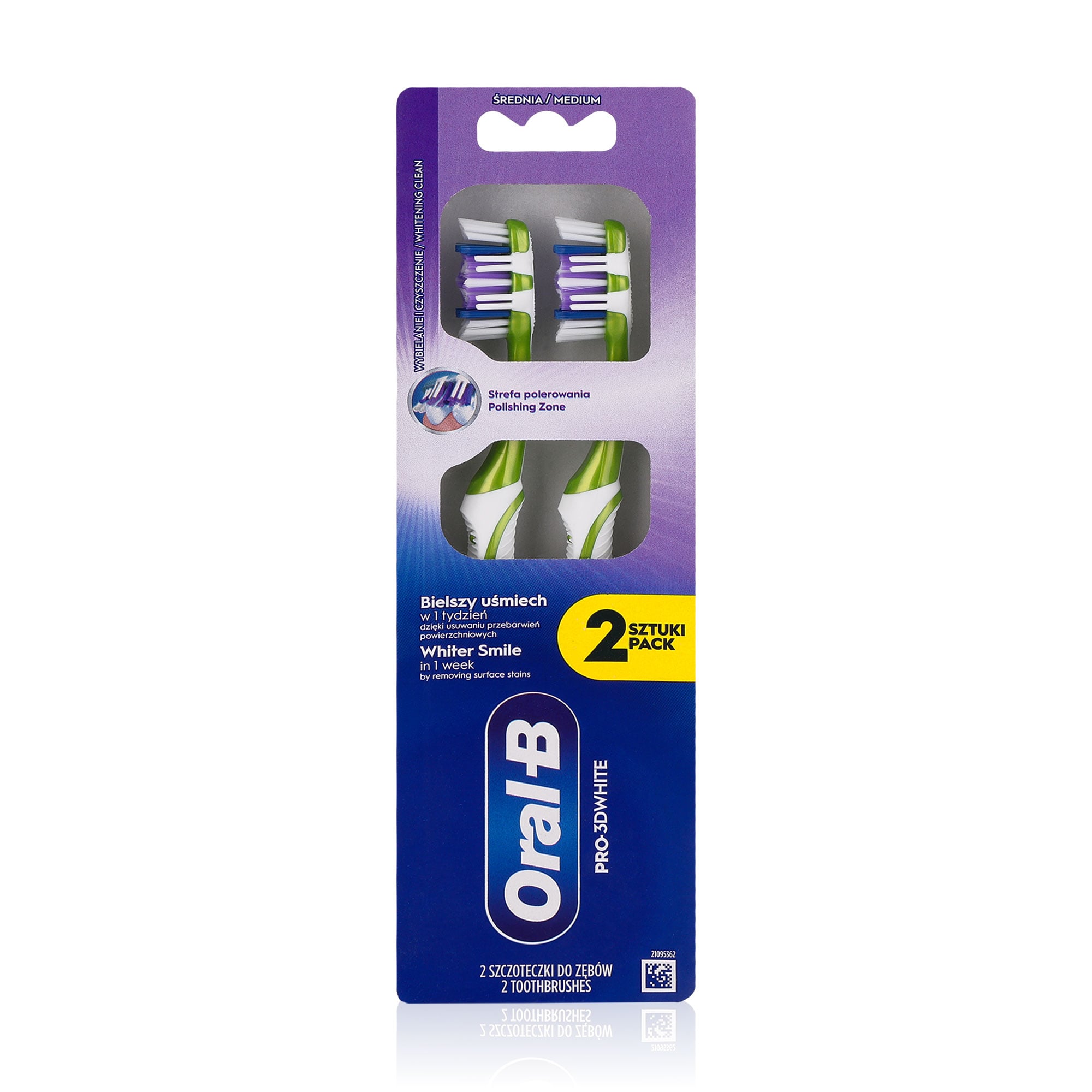 Зубна щітка Oral-B Pro 3D White Середня жорсткість, зелена, 2 шт