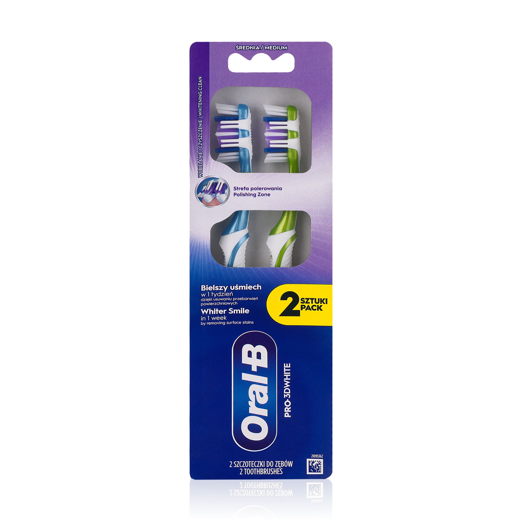 Зубна щітка Oral-B Pro 3D White Середня жорсткість, блакитна та зелена, 2 шт