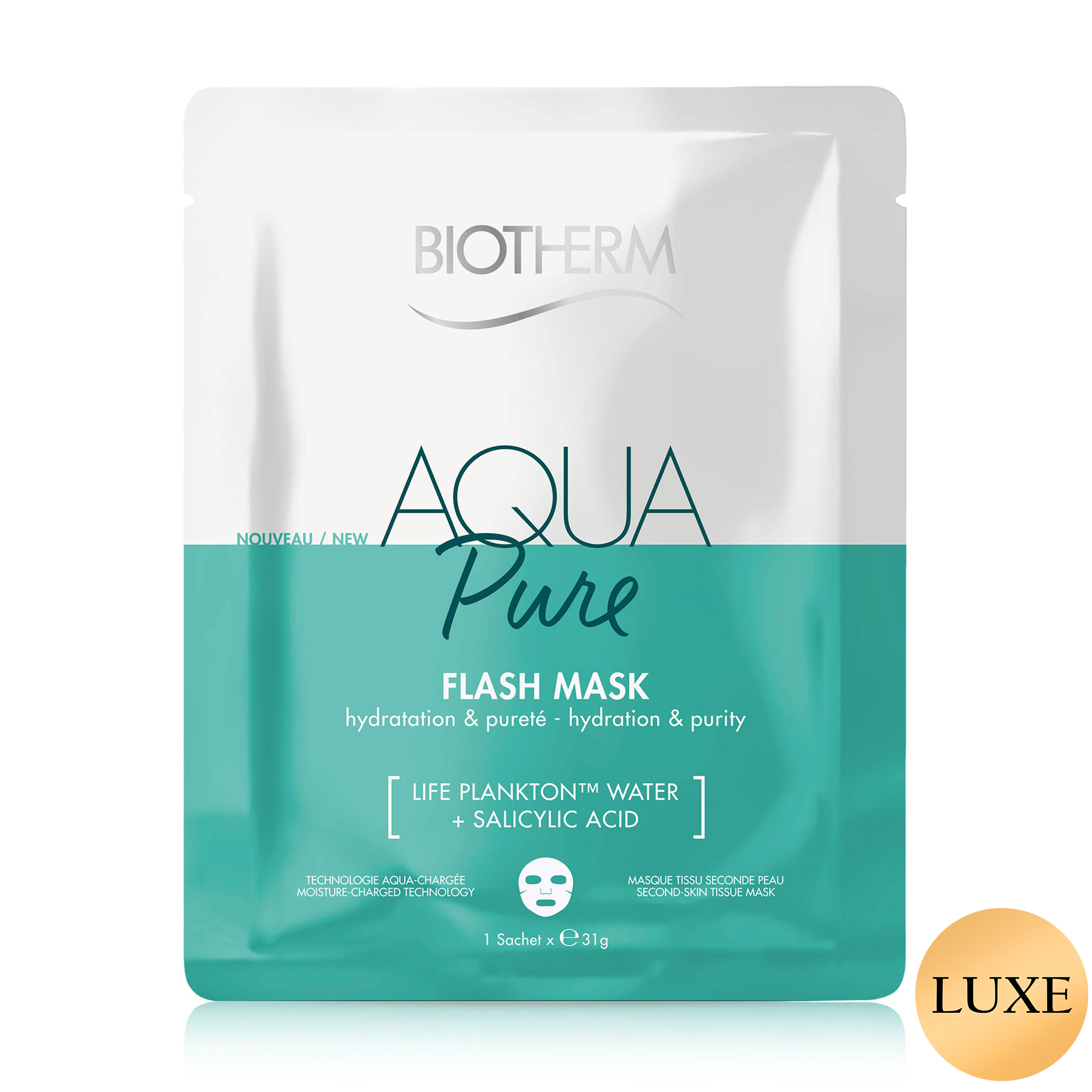 Зволожувальна тканинна маска для для очищення шкіри обличчя Biotherm Aqua Pure Flash Mask, 31 г