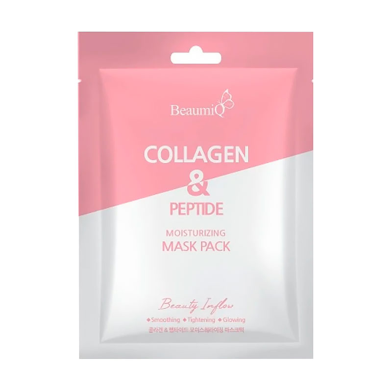 Зволожувальна тканинна маска для обличчя BeaumiQ Collagen &amp; Peptide Moistirizing Mask Pack з колагеном та пептидами, 23 мл