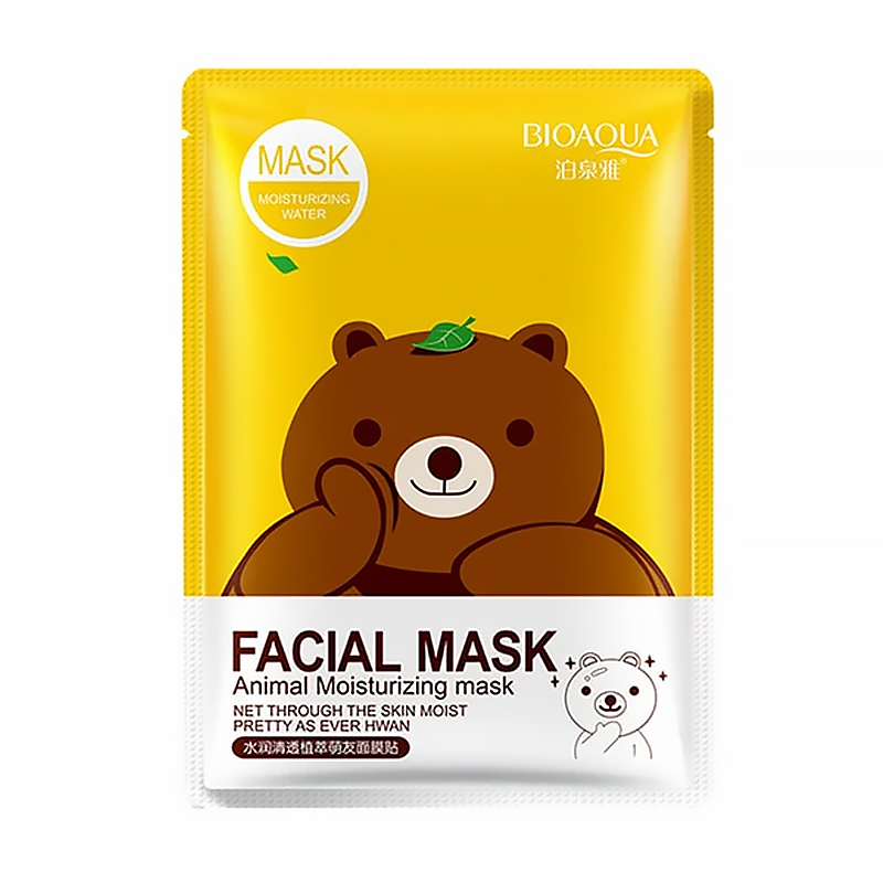 Зволожувальна тканинна маска для обличчя Bioaqua Facial Mask Animal Moisturizing Ведмедик, з есенцією зеленого чаю, 30 г