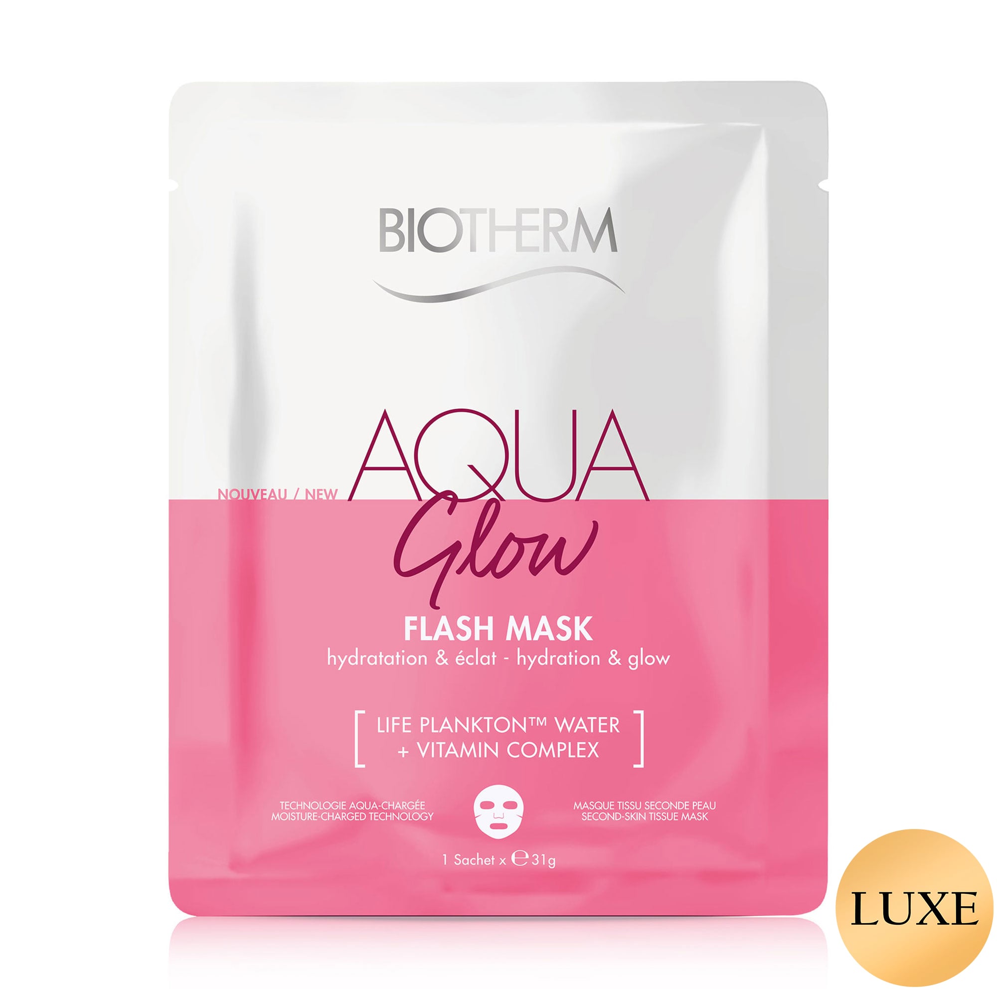 Зволожувальна тканинна маска для сяяння шкіри обличчя Biotherm Aqua Glow Flash Mask, 31 г