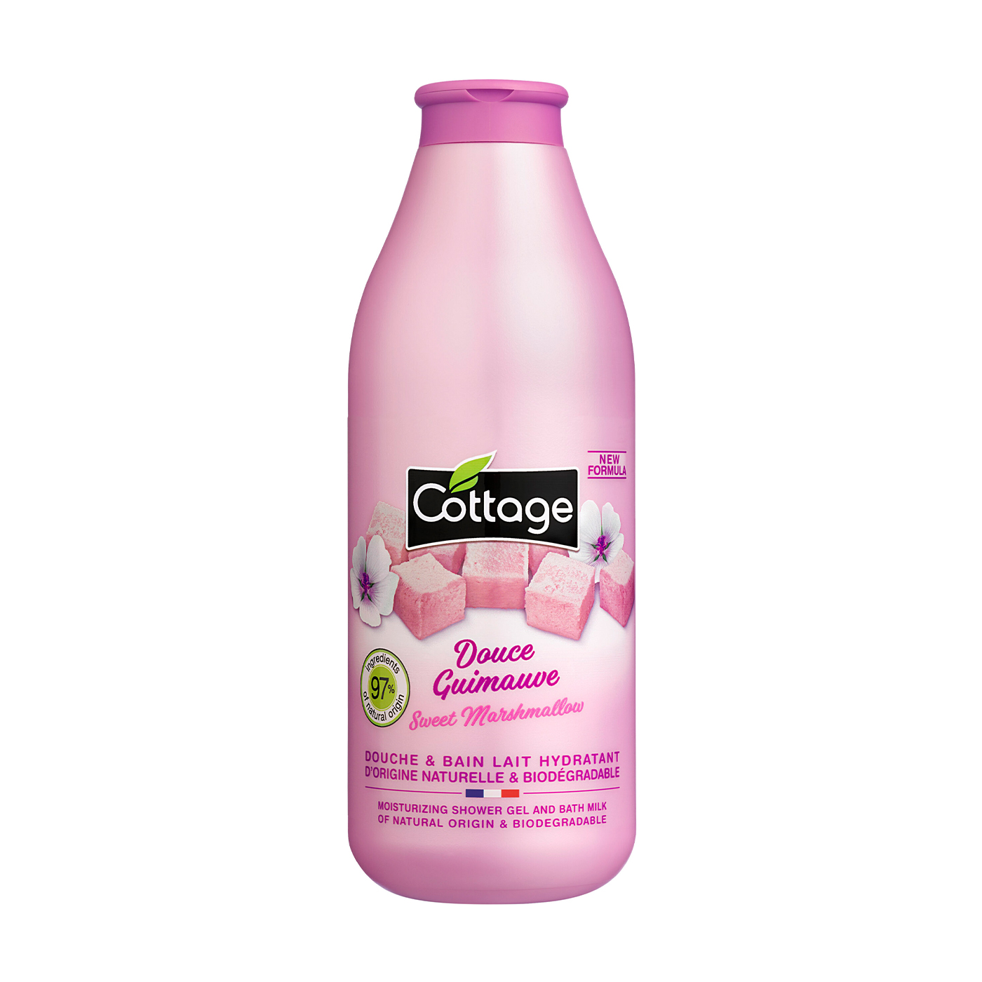 Зволожувальний гель для душу та молочко для ванни Cottage Moisturizing Shower Gel And Bath Milk, Sweet Marshmallow, 750 мл